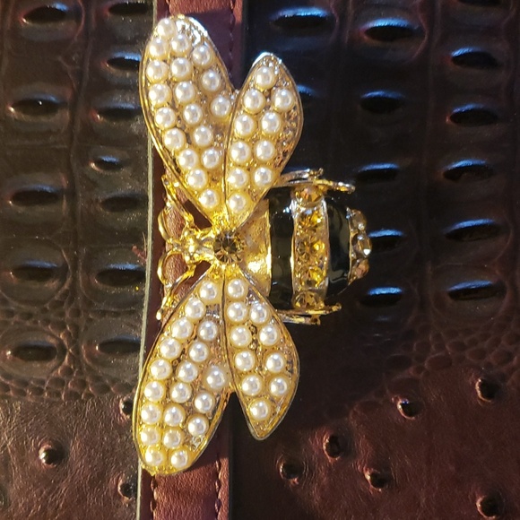 Handbag Republic Classic Burgundy Convertible Satchel with Gemstone Bee Charm - Picture 3 of 15